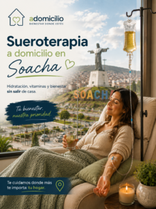 Sueroterapia a domicilio para recuperación de resfriado y fortalecimiento del sistema inmune en paciente con síntomas de gripe y fatiga en el hogar.