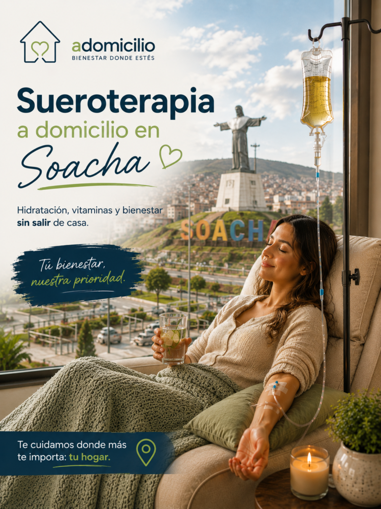 Sueroterapia a domicilio para recuperación de resfriado y fortalecimiento del sistema inmune en paciente con síntomas de gripe y fatiga en el hogar.
