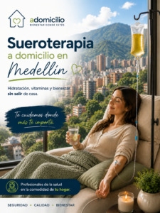 Sueroterapia a domicilio en Medellín con hidratación intravenosa, vitaminas y apoyo nutricional para recuperar energía, fortalecer el sistema inmune y mejorar el bienestar desde casa.